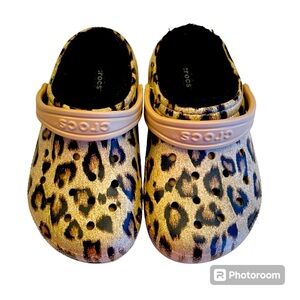 NEW Crocs Size C 12 Kids Classic Lined Out of This World Clog Leopard Gold